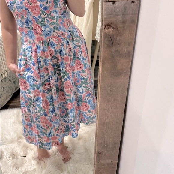 Vintage handmade dropped waist pink Floral Sleeveless jumper Dress size large - Picture 5 of 6